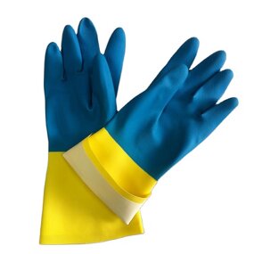 Industrial Safety Gloves Manufacturer - Durable Yellow Blue Neoprene Natural Rubber Strong Acid Alkali Resistance