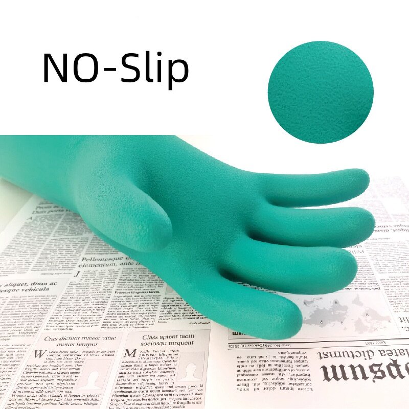Industrial Nitrile Gloves Manufacturer - Customized 50cm Green Medium Thickness Durable Acid Alkali & Cutting Resistant