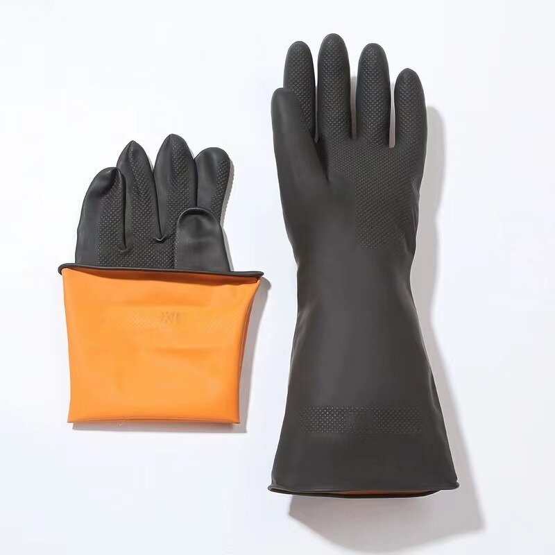 Industrial Gloves Manufacturer - Thickened Reusable Waterproof Black Latex Acid & Alkali Resistant Durable