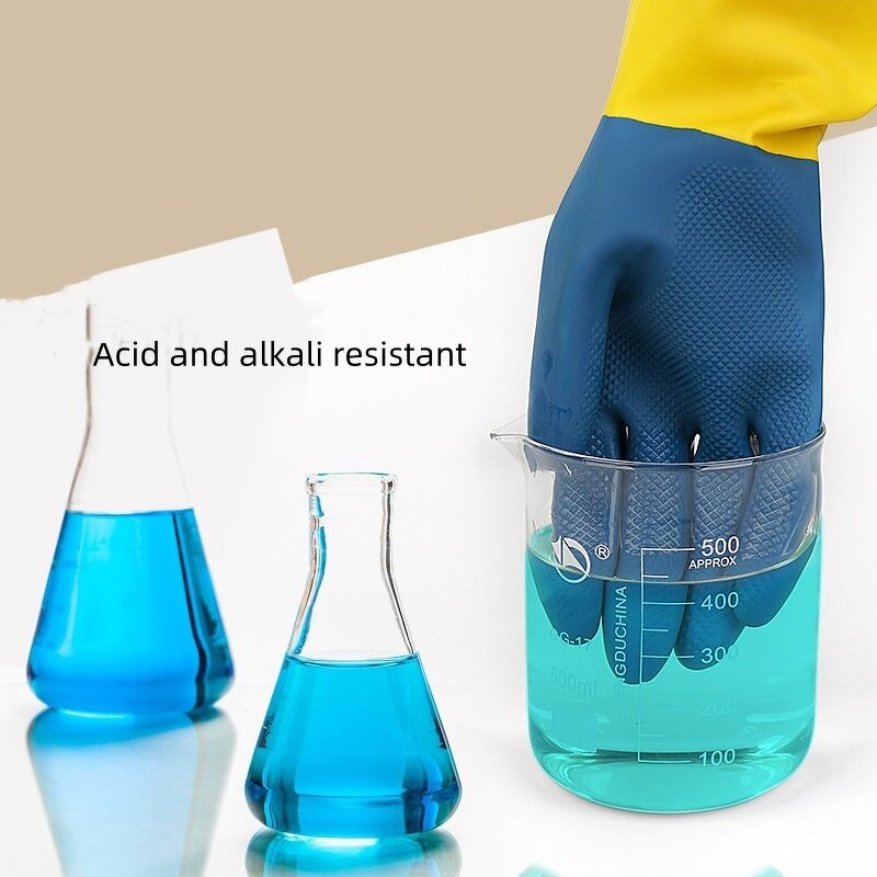Industrial Safety Gloves Manufacturer - Durable Yellow Blue Neoprene Natural Rubber Strong Acid Alkali Resistance