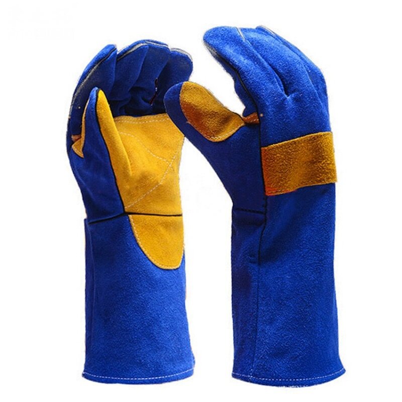 Welding Gloves Manufacturer - 40cm Cowhide Medium Thickness Durable Fireproof Thermal Insulation Sapphire Blue