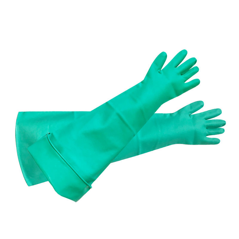 Laboratory Gloves Manufacturer - Nitrile Rubber Green 800mm 0.55mm Thick Anti-Slip Chemical Resistant for Glove Box