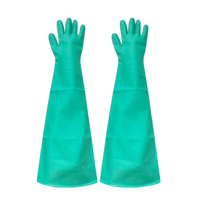 Laboratory Gloves Manufacturer - Nitrile Rubber Green 800mm 0.55mm Thick Anti-Slip Chemical Resistant for Glove Box