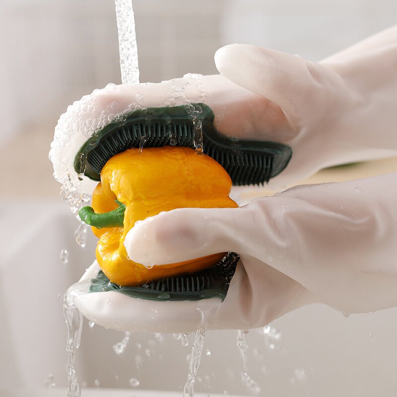 Silicone Brush Gloves Manufacturer - PVC Household Cleaning Waterproof Protective for Kitchen Dishwashing Laundry