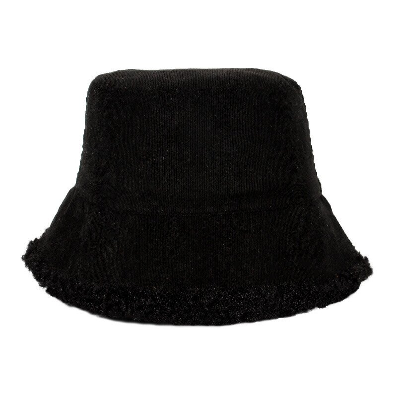 Bucket Hat Manufacturer - Unisex Winter Fluffy Corduroy Printed Fabric and Fur Double-Side Wear Outdoor Fisherman Custom