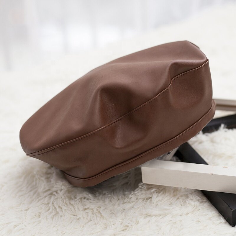 Beret Cap Manufacturer - Pu Leather for Girls Flat Female Boina Feminina Fashion Autumn Winter Bone Gorras Painter