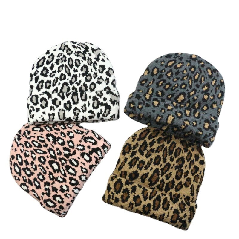Winter Hats Manufacturer - Women Men Print Beanies Double Layers Thick Knitted Leopard Pattern Slouchy
