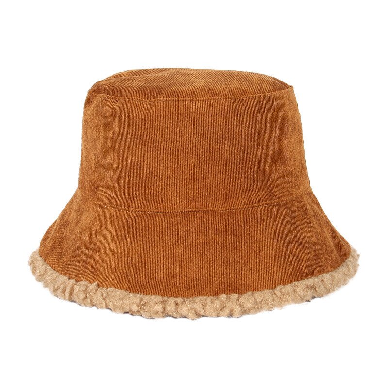 Bucket Hat Manufacturer - Unisex Winter Fluffy Corduroy Printed Fabric and Fur Double-Side Wear Outdoor Fisherman Custom
