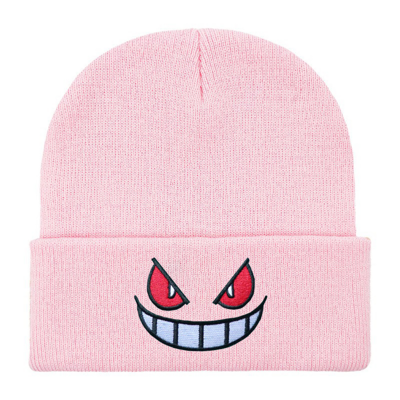 Knitted Hat Manufacturer - Autumn Winter New Anime Cartoon Big Mouth Red Eyes Embroidered Warm 3D Embroidered