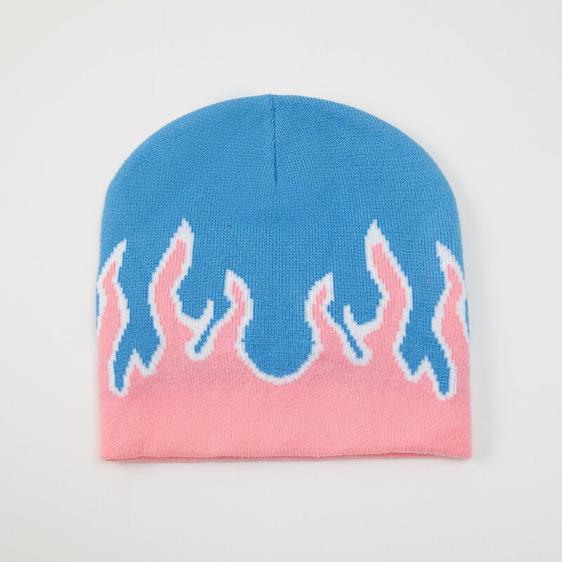 Beanie Manufacturer - Custom Jacquard Fire Flame Baggy Slouchy Knit Rock Punk Hip Pop Ski Hat Digital Printing for Travel