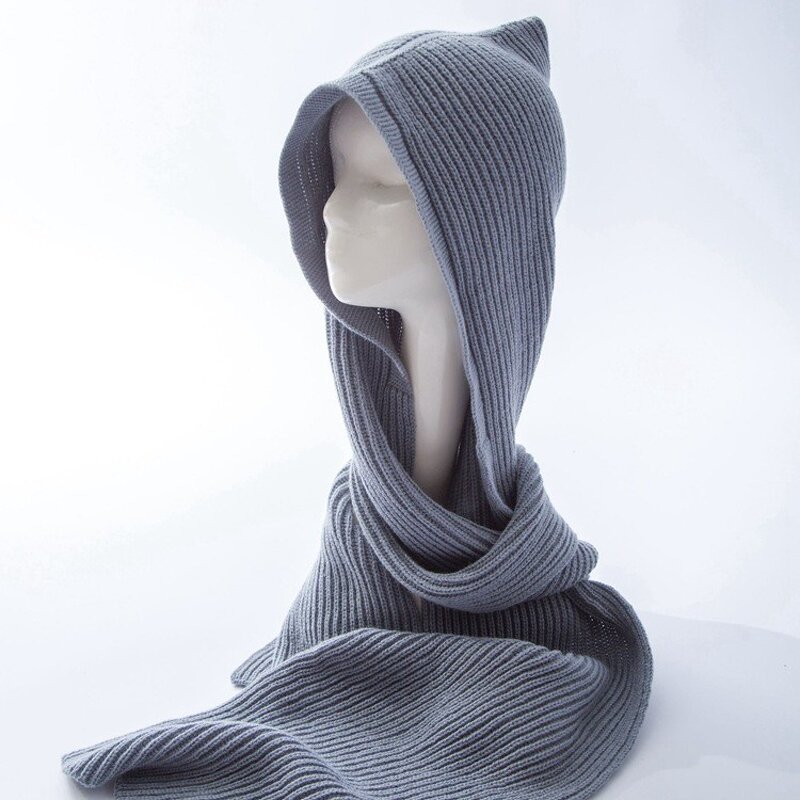Knitted Hat Manufacturer - Women's Versatile Autumn Winter Warm with Integrated Korean Style Shawl Parent-Child Hooded