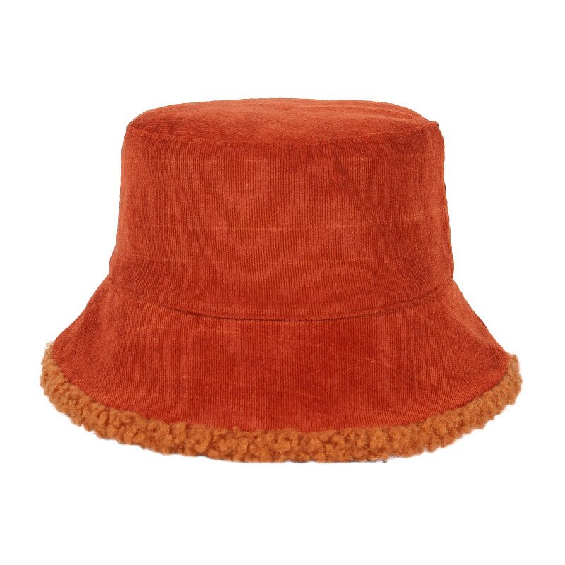 Bucket Hat Manufacturer - Unisex Winter Fluffy Corduroy Printed Fabric and Fur Double-Side Wear Outdoor Fisherman Custom