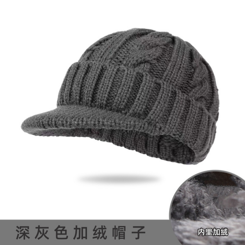Knitted Hat Manufacturer - Cross-Border Men's Winter Warm Braided Short Brim Duckbill Cap 100% Acrylic Fleece-Lined