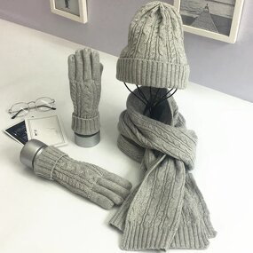 Winter Set Manufacturer - Autumn and Winter Three-Piece Classic Twist Warm Hat Scarf Glove Set Embroidered Square