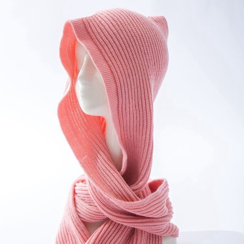 Knitted Hat Manufacturer - Women's Versatile Autumn Winter Warm with Integrated Korean Style Shawl Parent-Child Hooded