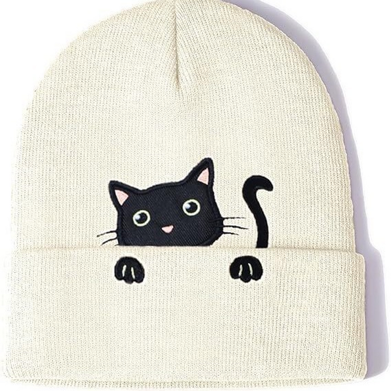 Beanie Manufacturer - Hot-Selling Women's Cat Embroidered Cute Cat Paw 3D Digital Printing Knit Hat Common Fabric
