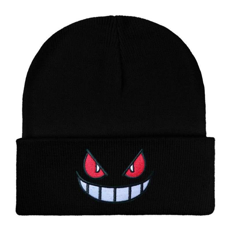 Knitted Hat Manufacturer - Autumn Winter New Anime Cartoon Big Mouth Red Eyes Embroidered Warm 3D Embroidered
