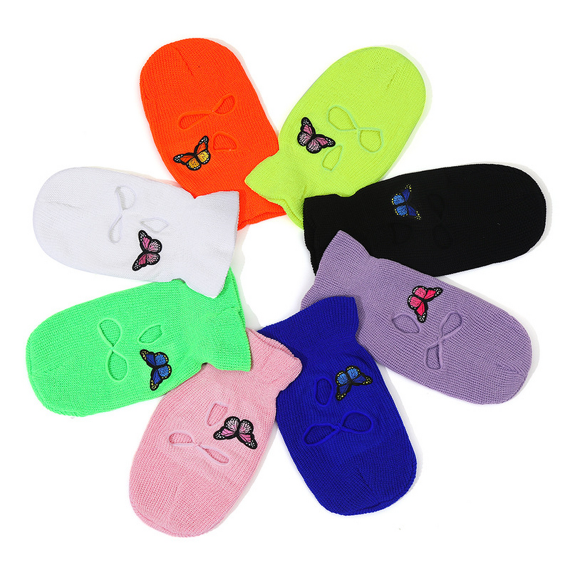 Ski Mask Manufacturer - Winter Windproof Knitted Balaclava with Butterfly Design Three-Hole for Motorcycles