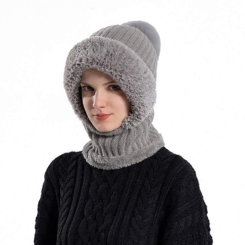 Cycling Hat Manufacturer - Women's Winter with Neck Scarf Mask Cross-Border All-In-One Windproof Fleece-Lined Warm