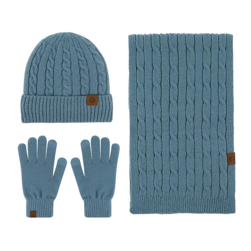 Winter Set Manufacturer - 2025 Unisex Three-Piece Winter Warm Solid Color Knitted Scarf Gloves and Customizable Beanie