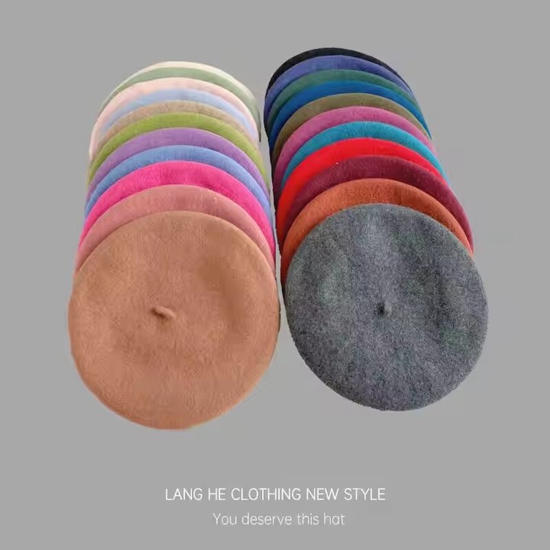 Beret Cap Manufacturer - Women's Woolen Korean Retro Artistic Hat Solid Color for Fall Winter Casual Applicable