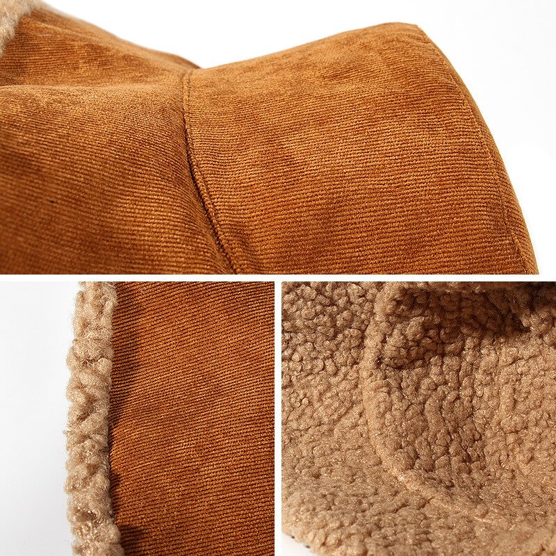 Bucket Hat Manufacturer - Unisex Winter Fluffy Corduroy Custom Printed Fabric Fur Double-Side Wear Outdoor Fisherman
