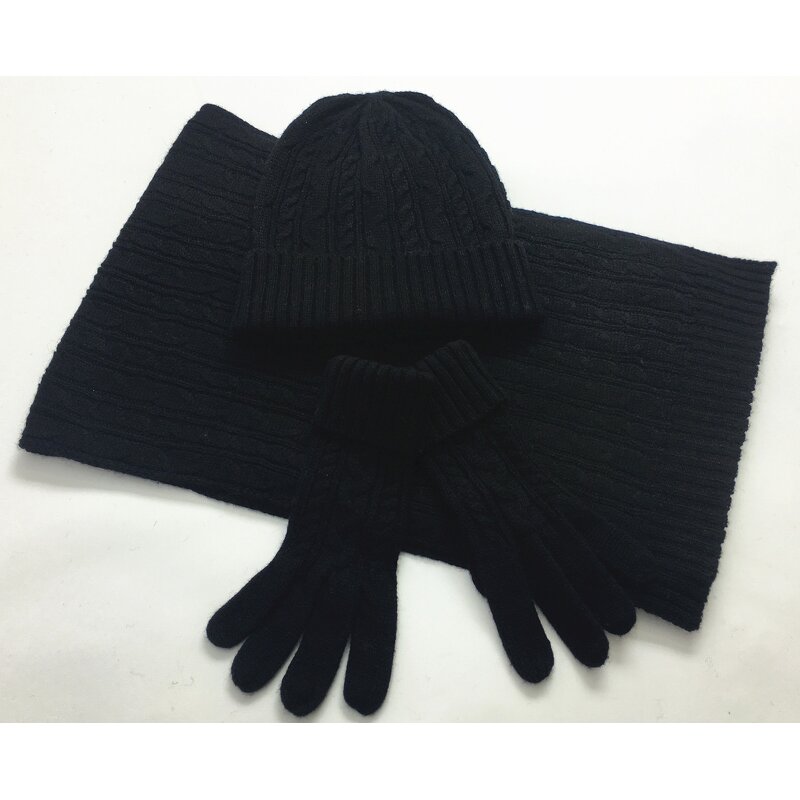 Winter Set Manufacturer - Autumn and Winter Three-Piece Classic Twist Warm Hat Scarf Glove Set Embroidered Square