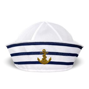 Sailor Hat Manufacturer - Navy with Round Top Flanged Brimless Stripes Costume Props