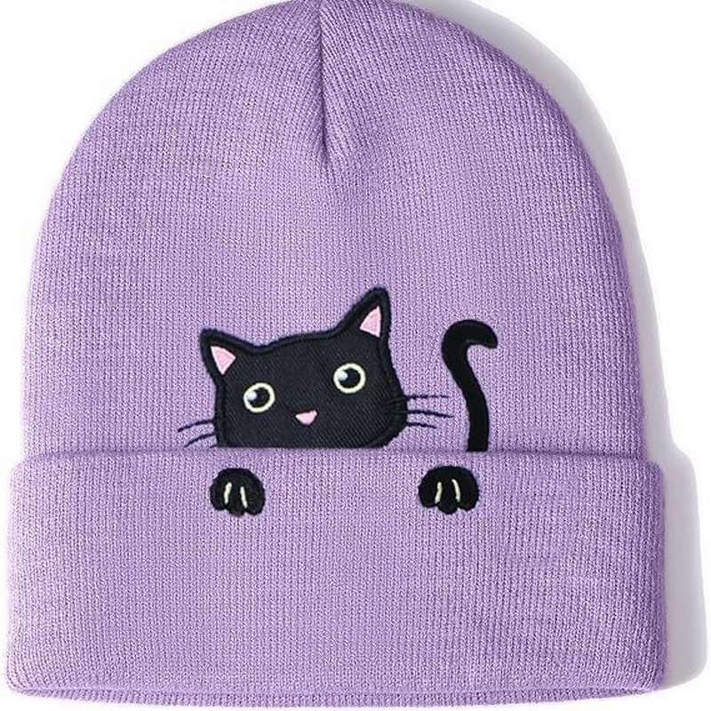 Beanie Manufacturer - Hot-Selling Women's Cat Embroidered Cute Cat Paw 3D Digital Printing Knit Hat Common Fabric