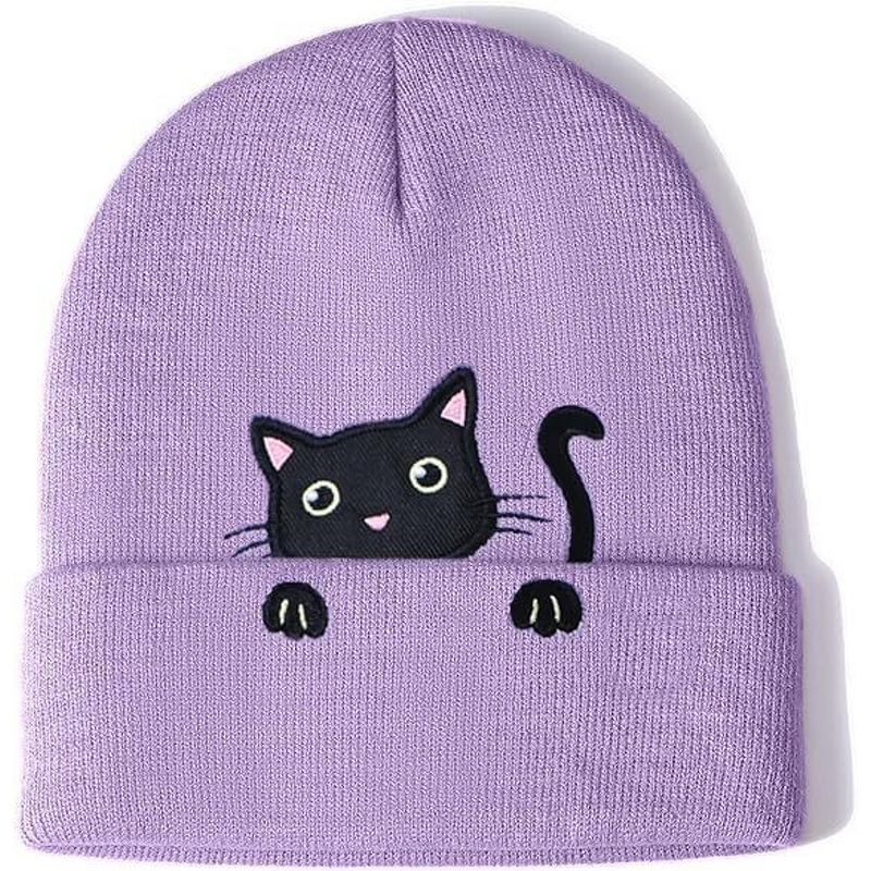 Beanie Manufacturer - Hot-Selling Women's Cat Embroidered Cute Cat Paw 3D Digital Printing Knit Hat Common Fabric