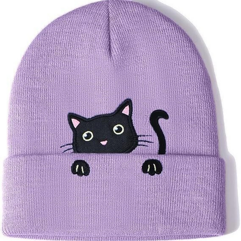 Beanie Manufacturer - Hot-Selling Women's Cat Embroidered Cute Cat Paw 3D Digital Printing Knit Hat Common Fabric