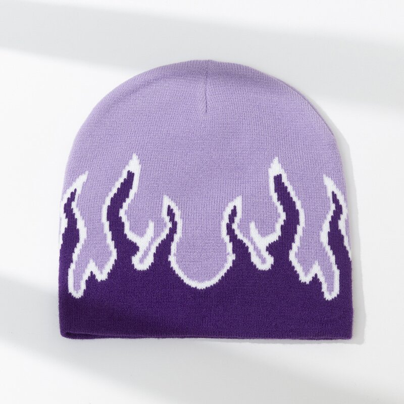 Beanie Manufacturer - Custom Jacquard Fire Flame Baggy Slouchy Knit Rock Punk Hip Pop Ski Hat Digital Printing for Travel