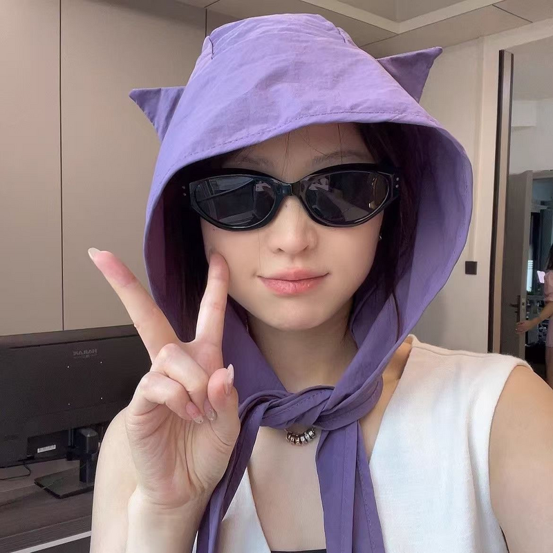 Fisherman Hat Manufacturer - Strap Quick-Drying Sun Protection Turban Hat Cute Cat Ears Thin Ear Protection for Students