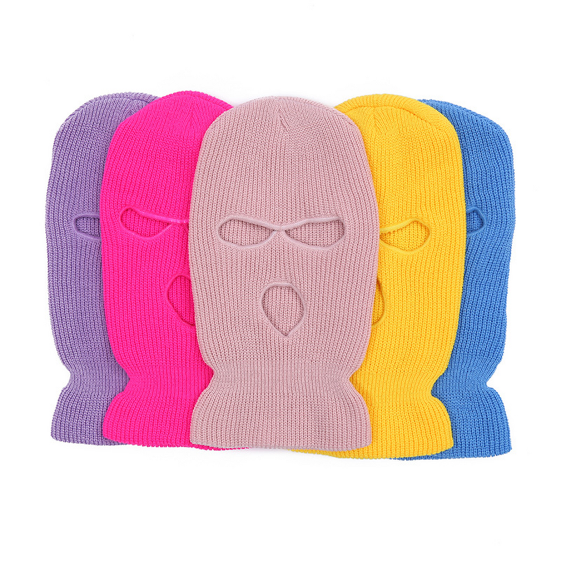 Ski Mask Manufacturer - Autumn Winter Unisex Three-Hole Knitted Hat Solid Color Acrylic Fiber Warm for Parties