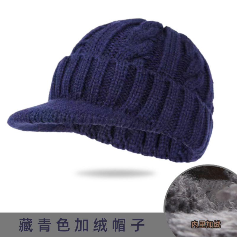 Knitted Hat Manufacturer - Cross-Border Men's Winter Warm Braided Short Brim Duckbill Cap 100% Acrylic Fleece-Lined