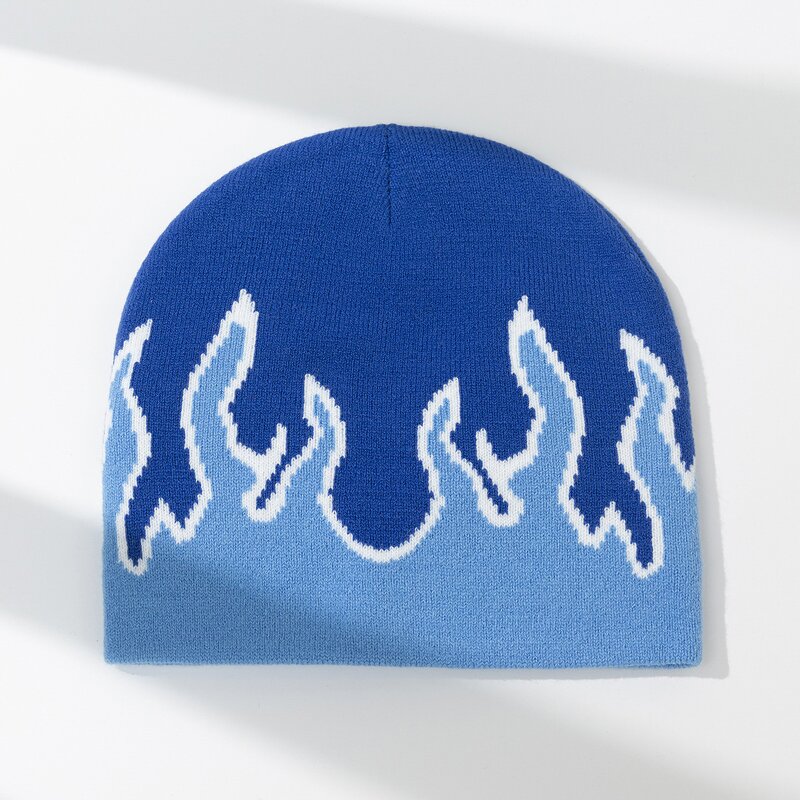 Beanie Manufacturer - Custom Jacquard Fire Flame Baggy Slouchy Knit Rock Punk Hip Pop Ski Hat Digital Printing for Travel