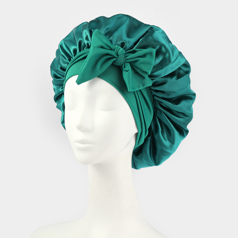 Women's Sleep Hat Manufacturer - Elastic Satin with Bow Ribbon Beauty Hair Care Nightcap Made Silk for Casual