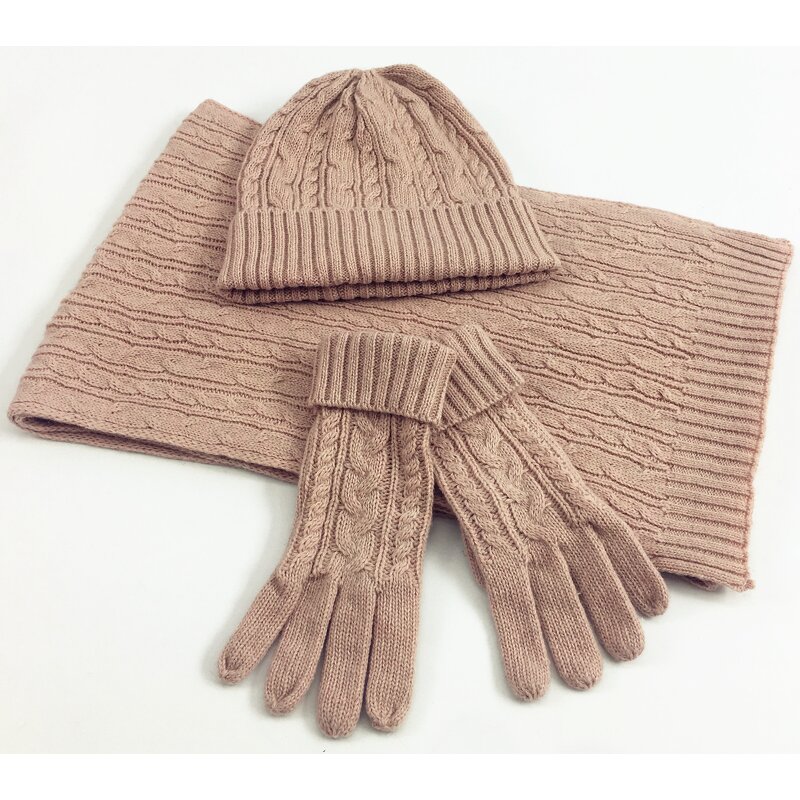 Winter Set Manufacturer - Autumn and Winter Three-Piece Classic Twist Warm Hat Scarf Glove Set Embroidered Square