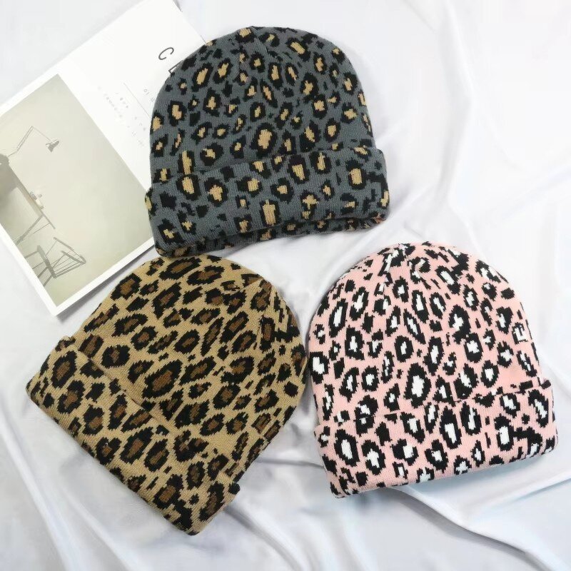 Beanies Manufacturer - Women's and Men's Winter Waterproof Double Layer Thick Knitted Leopard Pattern Slouchy