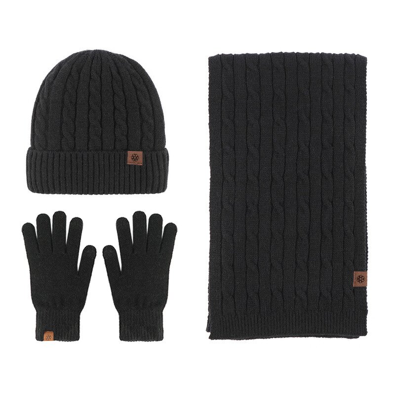 Winter Set Manufacturer - 2025 Unisex Three-Piece Winter Warm Solid Color Knitted Scarf Gloves and Customizable Beanie