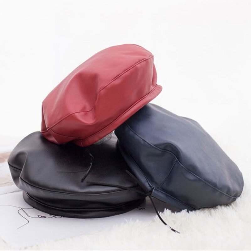 Beret Cap Manufacturer - Autumn Winter Fashion Flat Female PU Leather Gorras Painter Bone for Girls Boina Feminina