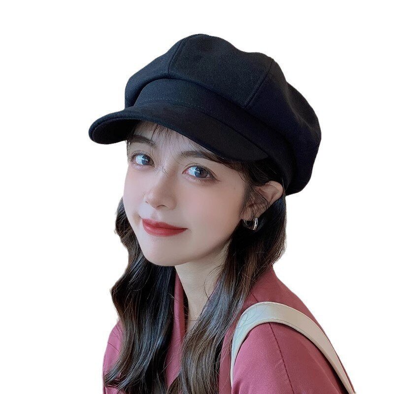 Beret Hat Manufacturer - Solid Color Korean Version Duck Tongue Spring and Autumn Trendy Women's Casual Visor Octagonal