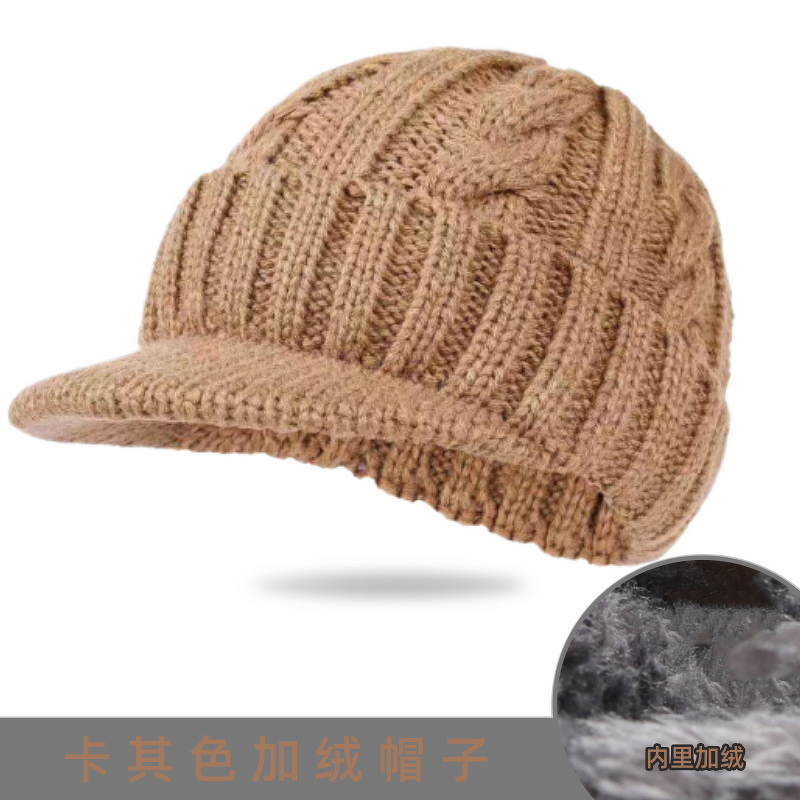 Knitted Hat Manufacturer - Cross-Border Men's Winter Warm Braided Short Brim Duckbill Cap 100% Acrylic Fleece-Lined