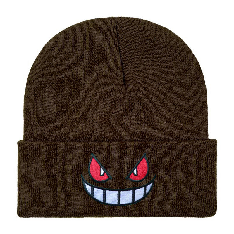 Knitted Hat Manufacturer - Autumn Winter New Anime Cartoon Big Mouth Red Eyes Embroidered Warm 3D Embroidered