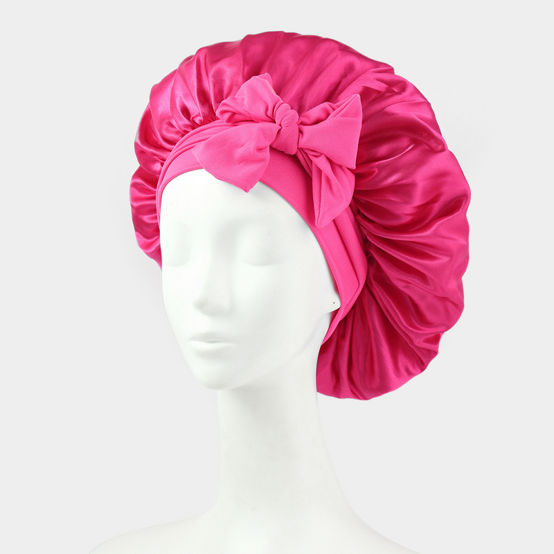 Women's Sleep Hat Manufacturer - Elastic Satin Nightcap with Bow Ribbon Beauty Hair Care Made Silk for Ski Scenes