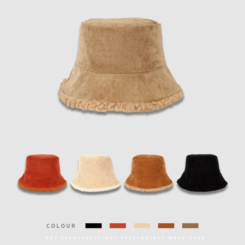 Bucket Hat Manufacturer - Unisex Winter Fluffy Corduroy Printed Fabric and Fur Double-Side Wear Outdoor Fisherman Custom