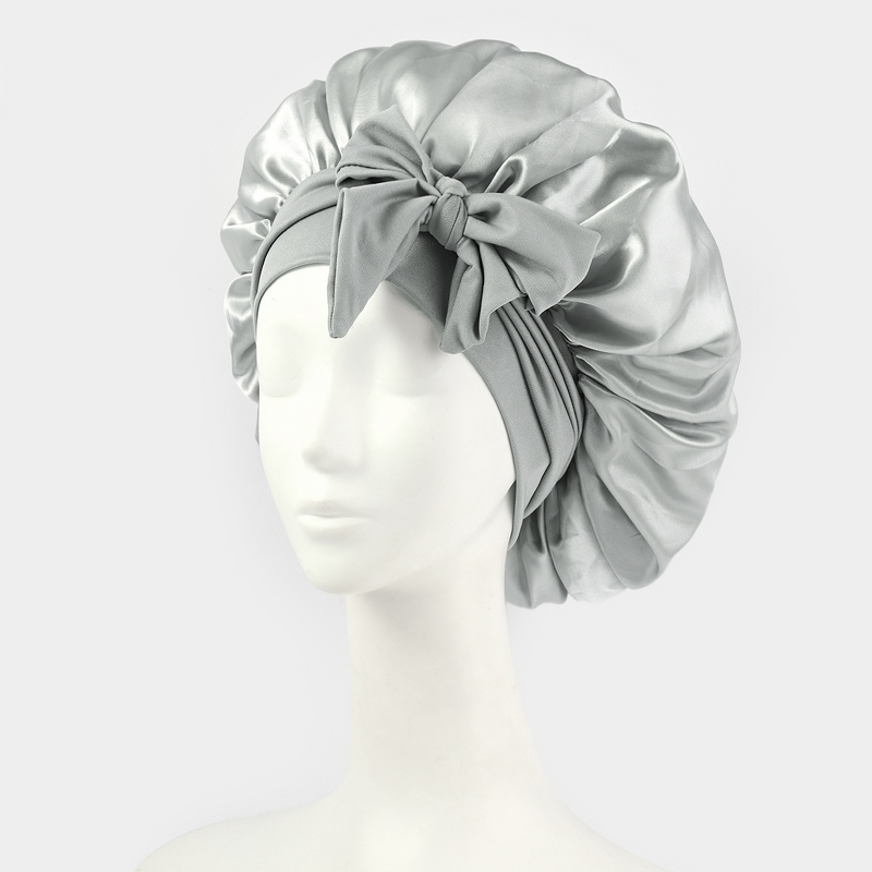 Women's Sleep Hat Manufacturer - Elastic Satin Nightcap with Bow Ribbon Beauty Hair Care Made Silk for Ski Scenes