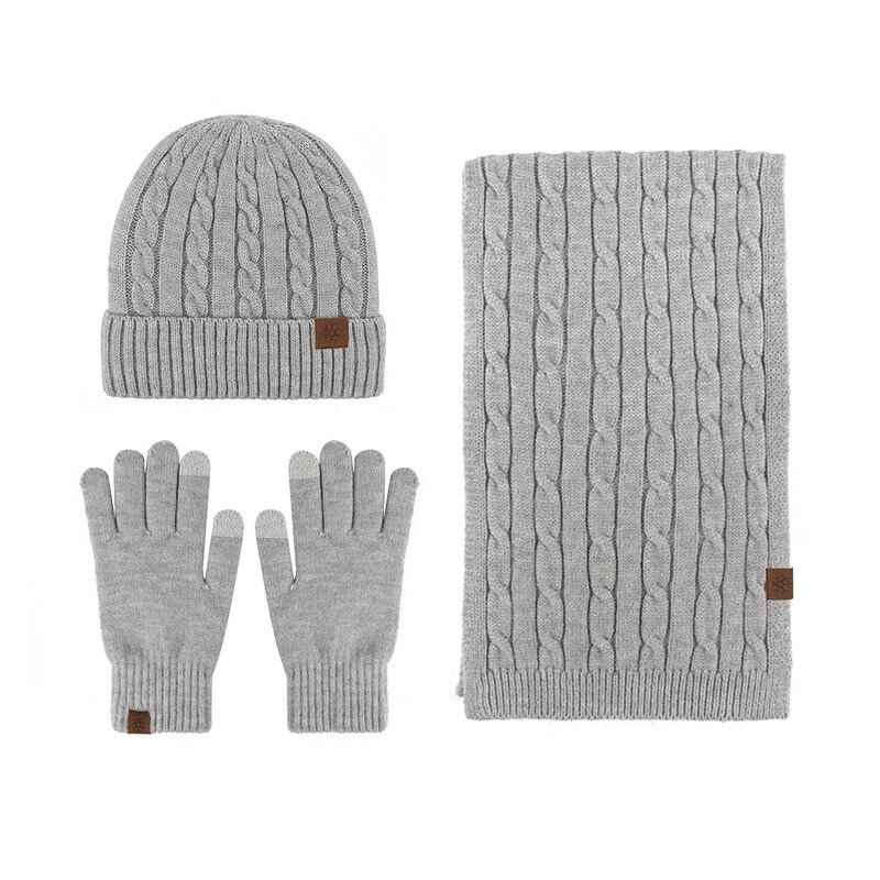 Winter Set Manufacturer - 2025 Unisex Three-Piece Winter Warm Solid Color Knitted Scarf Gloves and Customizable Beanie