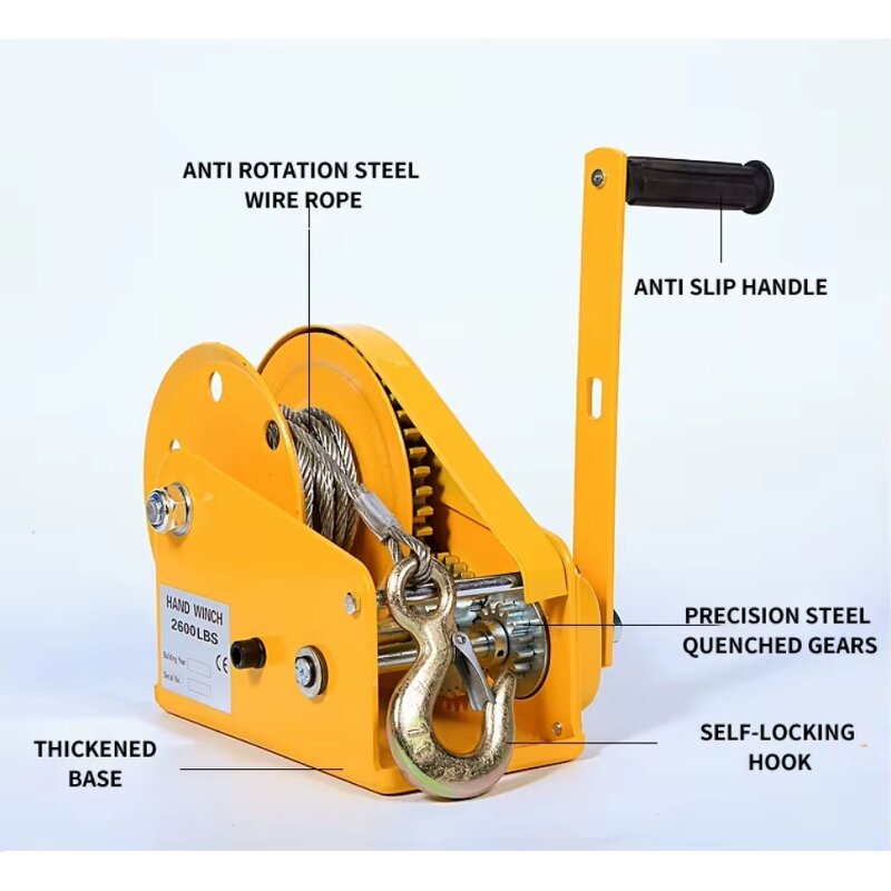 Manual Winch Manufacturer - Small Hand 1200/1800/2600lbs Wire Rope Hoist Marine