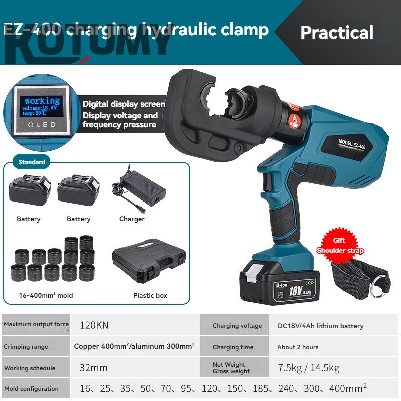 Hydraulic Pliers Manufacturer - EZ-300/EZ-400 DC18V/4Ah Professional Rechargeable Digital Display Crimping With 2 Batteries